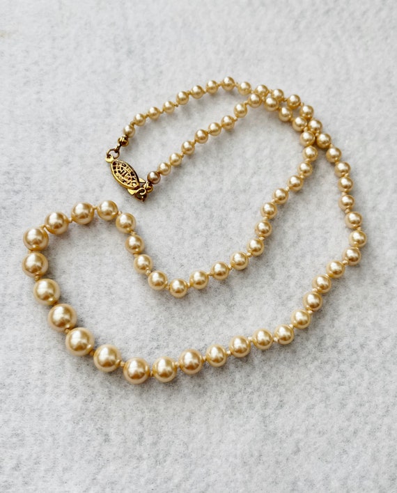 Vintage Knotted Glass Faux Pearls Necklace by Avon - image 2