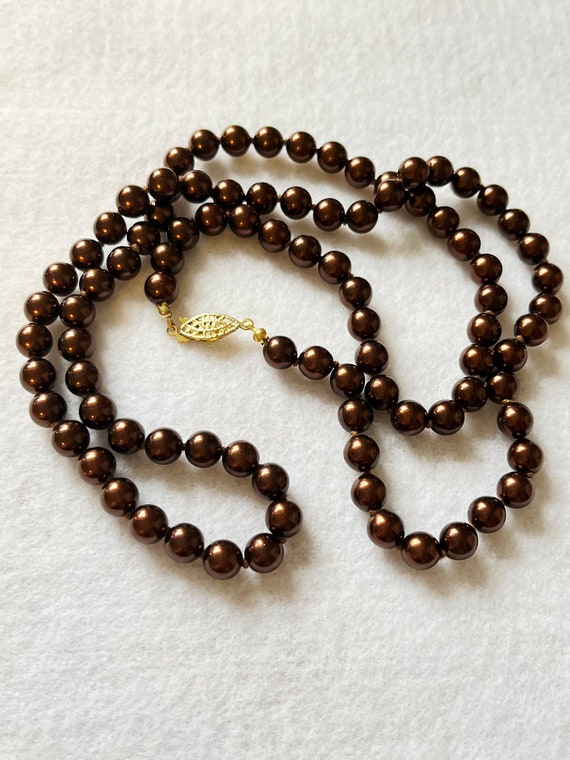 Glass Chocolate Colored Faux Knotted Pearl Necklac