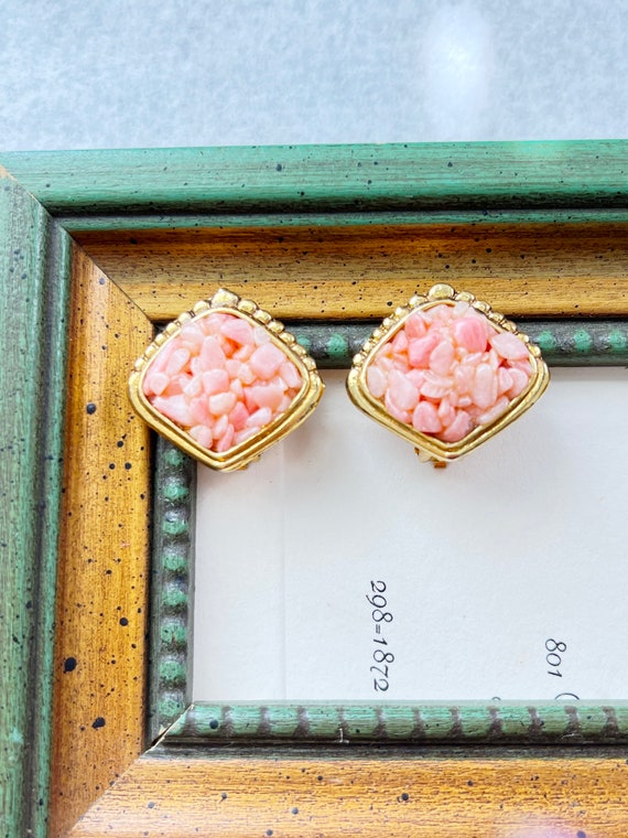 Angel Skin Coral Chips Clip On Gold Tone Earrings - image 1