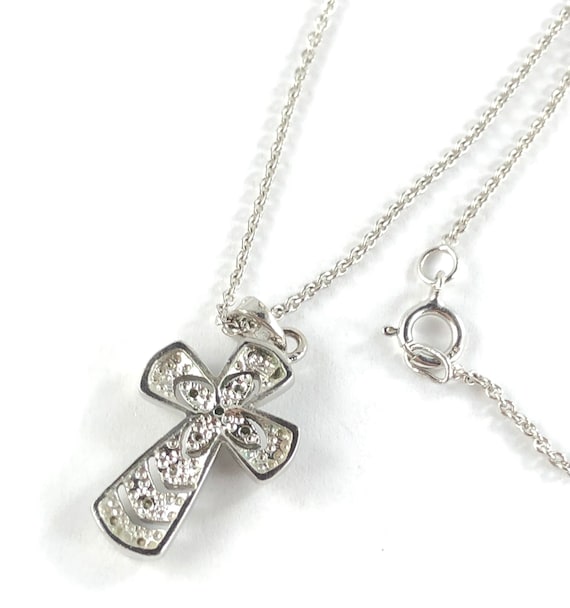 Beautiful Silver Cross with Tiny Diamonds Pendent… - image 2