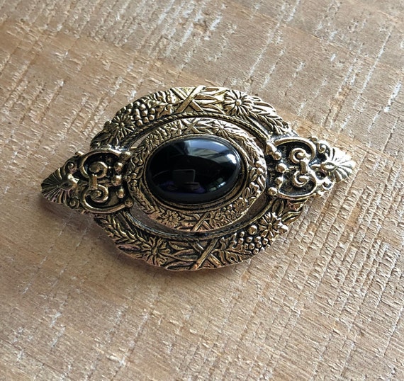 Victorian Reproduction Oval with Black Cabochon F… - image 1
