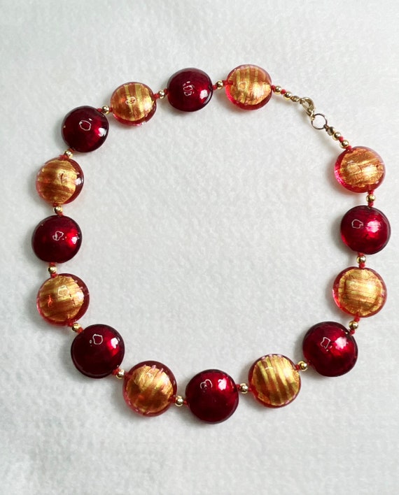 Large Gold and Red Beads with Gold Leaf Inside Nec