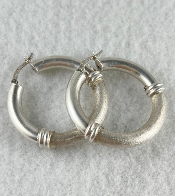 Sterling Silver Textured Hoops Made in Italy - image 1