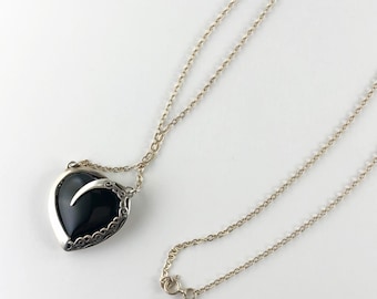 Sterling Silver with Onyx Heart Pendent Necklace