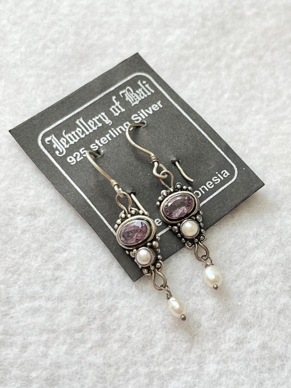 Sterling Amethyst and Pearls Dangle Earrings Made 