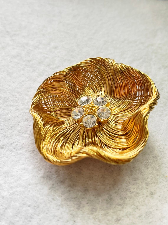 Statement Wired Flower with Clear Rhinestones Cen… - image 2