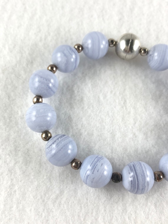 Blue Lacey Agate And Silver Beaded Bracelet by Mil