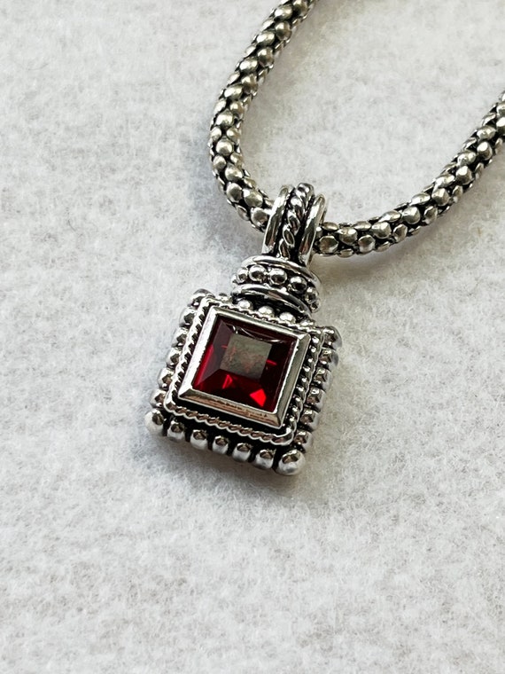 Silver Tone Necklace with Ruby Red Rhinestone by R