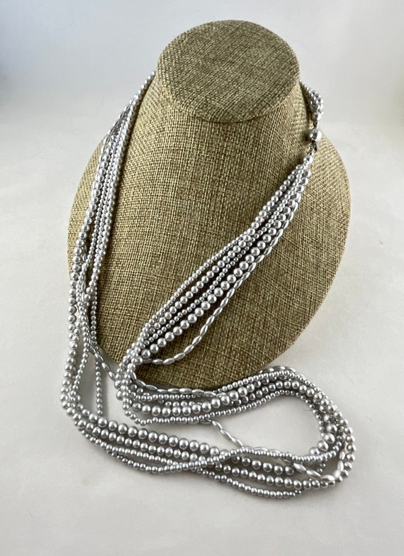 Multi Strand Silver Colored Faux Pearls by Marvell