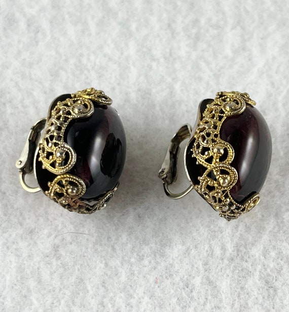 Vintage Gold Tone and Purple Clip On Earrings by … - image 3
