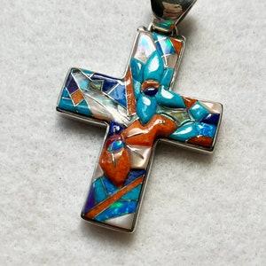 Multi Stone Vintage Sterling and Stainless Steel Mix Cross by EL