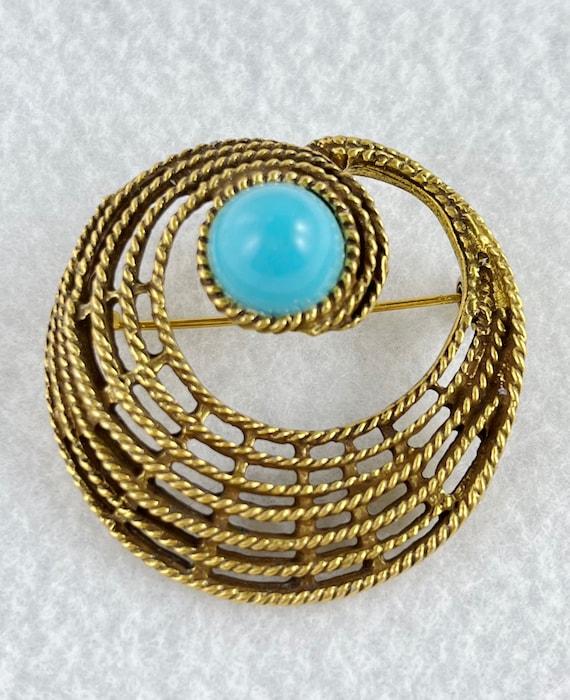Antique Gold Tone Plating with Faux Turquoise Foc… - image 1