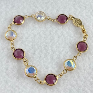 Genuine Australian Crystals on a Gold Tone In Purple and Clear with Aurora Borealis Bracelet by SB Made in USA