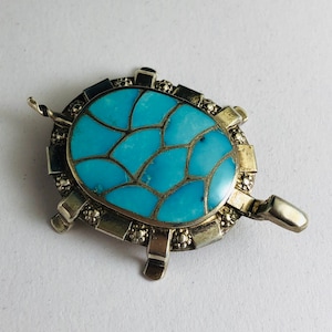 Zuni Sterling Turtle With Sleeping Beauty Turquoise by Carmichael Haloo