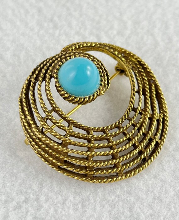 Antique Gold Tone Plating with Faux Turquoise Foc… - image 2