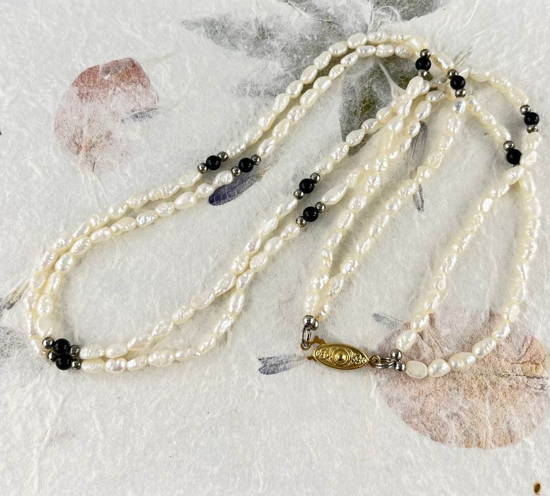 Fresh Water Rice Pearls With Onyx Beads Double Strand Necklace - Etsy