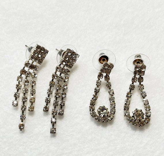 Vintage Rhinestone Pierced Drop Earrings 2 pairs - image 1