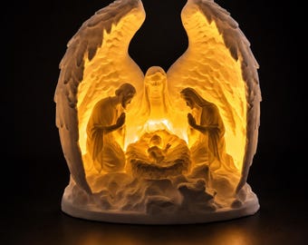 Lampada della Natività stampata in 3D, Sacra Famiglia, luce notturna, decorazione religiosa natalizia