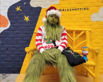 Disfraz navideño de El Grinch para adulto, traje completo de cuerpo entero, traje de cosplay de El Grinch, disfraz para fiestas navideñas, disfraz de personaje navideño.