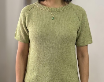 Naadloos breipatroon voor een raglan T-shirt (van boven naar beneden), gebreide top met korte mouwen voor de zomer (direct te downloaden)