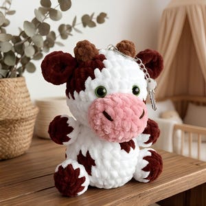 Crochet Cow Keychain Amigurumi Pattern, Tiny Farm Animal Charm (PDF Download)