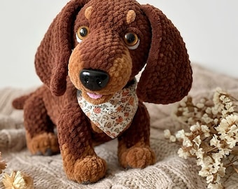 Padrão de crochê de Dachshund em PDF, Amigurumi de Cachorro Salsicha, Padrão de Crochê de Cachorrinho de Pelúcia, Brinquedo de Cachorro Fácil para Iniciantes, Download Digital