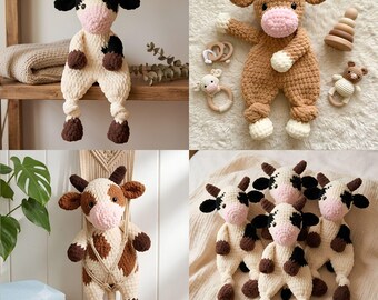 Haakpatroon voor een pluche koe, amigurumi speelgoed zonder naaien, beginnersvriendelijk PDF-bestand