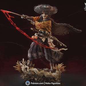 妖刀のアツの幽霊フィギュア – 手描き16K樹脂製怨霊戦士像
