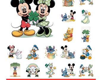 ミッキーとミニーのセントパトリックデーPNGバンドル、スティッチのシャムロッククリップアート