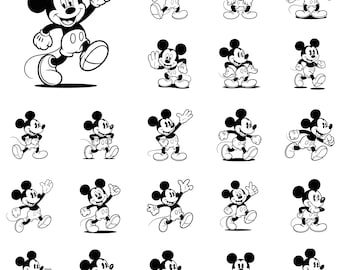 Mickey Mouse Outline PNG Bundle, Black White Action Clipart, Kids Shirt Sublimation File