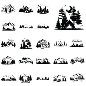 Camping SVG-paket, bergstältskog Cricut Cut-fil