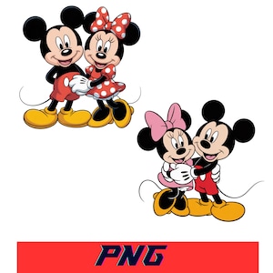 Paquete de imágenes PNG de la pareja Mickey y Minnie, diseños de camisetas y calcomanías a juego, archivos de sublimación para aniversario.