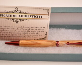 Free US Shipping!! Hand Turned Name Brand Whiskey Barrel Oak with Red Chrome, Executive Pen, Wood Ink Pen, Custom Wood Pen, Heirloom Pen