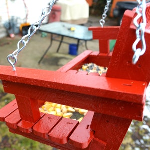 New Style Bright Red Divided Tray Cedar Swing Feeder, Porch Swing Bird Feeder, Free US Shipping, Bird Lovers, Rustic Feeder, Audubon image 4