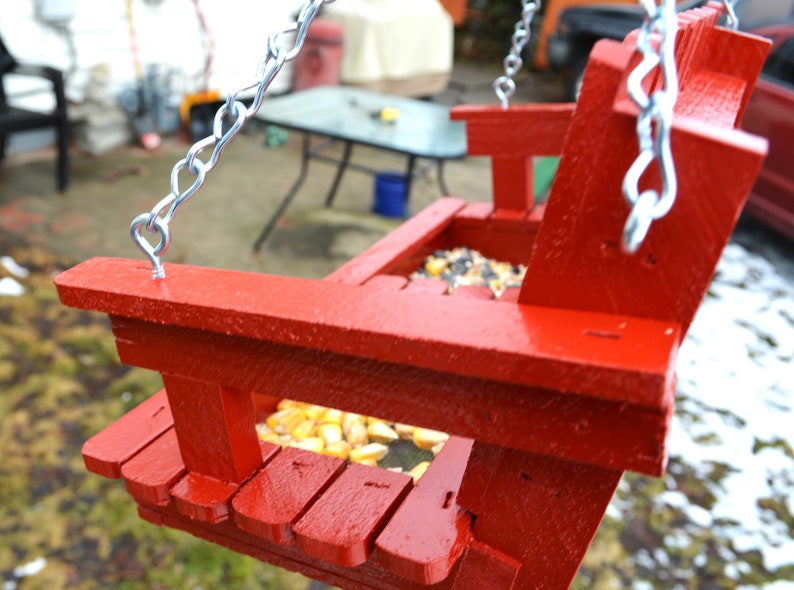 New Style Bright Red Divided Tray Cedar Swing Feeder, Porch Swing Bird Feeder, Free US Shipping, Bird Lovers, Rustic Feeder, Audubon image 4