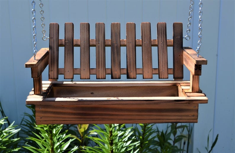NEW Flame Enhanced Cedar, Personalized Porch Swing Bird Feeder, Shou Sugi Ban, Rustic, Thank you gift, Housewarming image 4