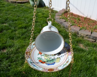 Vintage Tea Cup Bird Feeder, Cup and Saucer Feeder, Unique Feeder, Housewarming Gift.  FREE US SHIPPING!