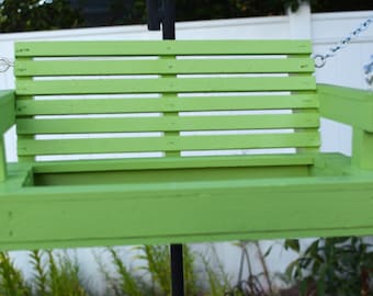 Father's Day Gift, Handcrafted Cedar Porch Swing Bird Feeder - Light Green