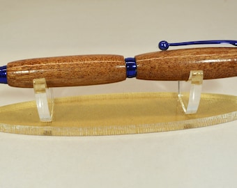 Father&#39;s Day Gift, Free US Shipping! Hand Turned Exotic Sapele Wood Pen, Executive Pen, Click Pen,  Blue Chrome, Custom Wood Pen, Heirloom