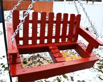 New Style! Bright Red Divided Tray Cedar Swing Feeder, Porch Swing Bird Feeder, Free US Shipping, Bird Lovers, Rustic Feeder, Audubon