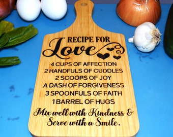 Recipe for Love Cutting Board, Kitchen Decor, Mother's Day, Birthday Gift Birthday Gift, Wall Decoration, Free US Shipping