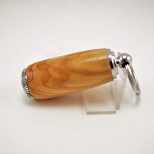 Mothers Day Gift, FREE US SHIPPING! Hand Turned Genuine Bethlehem Olivewood Pill Holder/Pill Box Keychain with Chrome accents,  Pill Holder