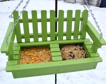 New Style! Light Green Divided Tray Cedar Swing Feeder, Porch Swing Bird Feeder, Free US Shipping, Bird Lovers, Rustic Feeder, Audubon