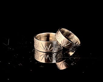 Juego de anillos de boda estilo occidental *Marca personalizada - Grabado a mano
