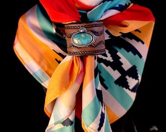 Leather & Turquoise Wild rag scarf Slide