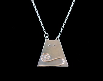 Handmade Silver & 14k gold Cat Necklace