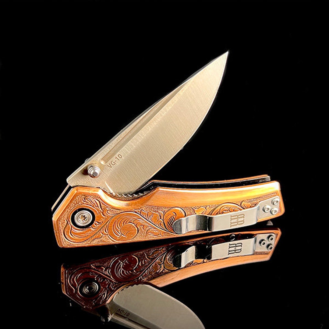 Texas Star Engraved Western Pocket Knife Etsy