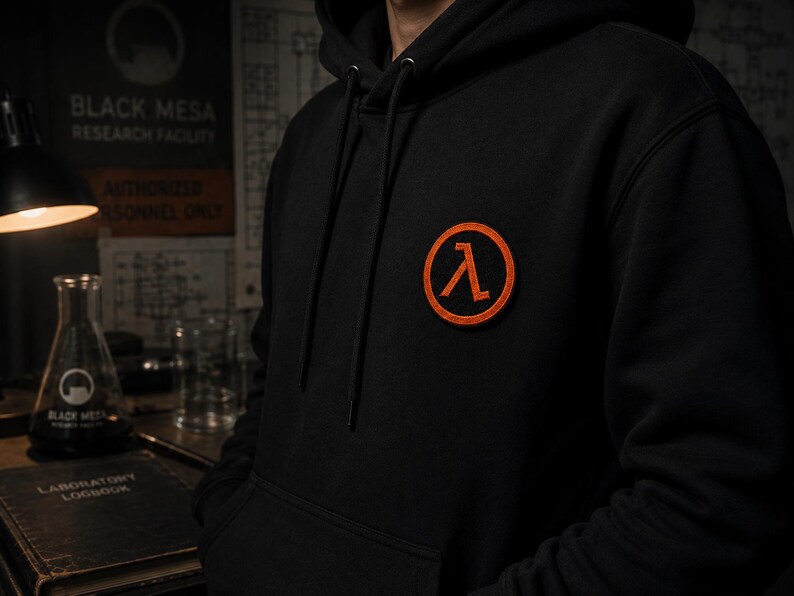Naszywka Lambda, Naszywka Half Life, Naszywka Half-Life, Czarna naszywka Mesa, Naszywka Gordon Freeman, Naszywka Gamer, Naszywka na plecak gamingowy cosplay zdjęcie 3