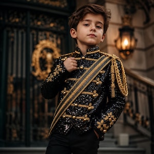Michael Jackson Sequin Military Jacket, King of Pop Concert Costume for Kids