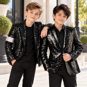 Michael Jackson Billie Jean Kids Sequin Jacket, MJ Black Sparkle Concert Costume